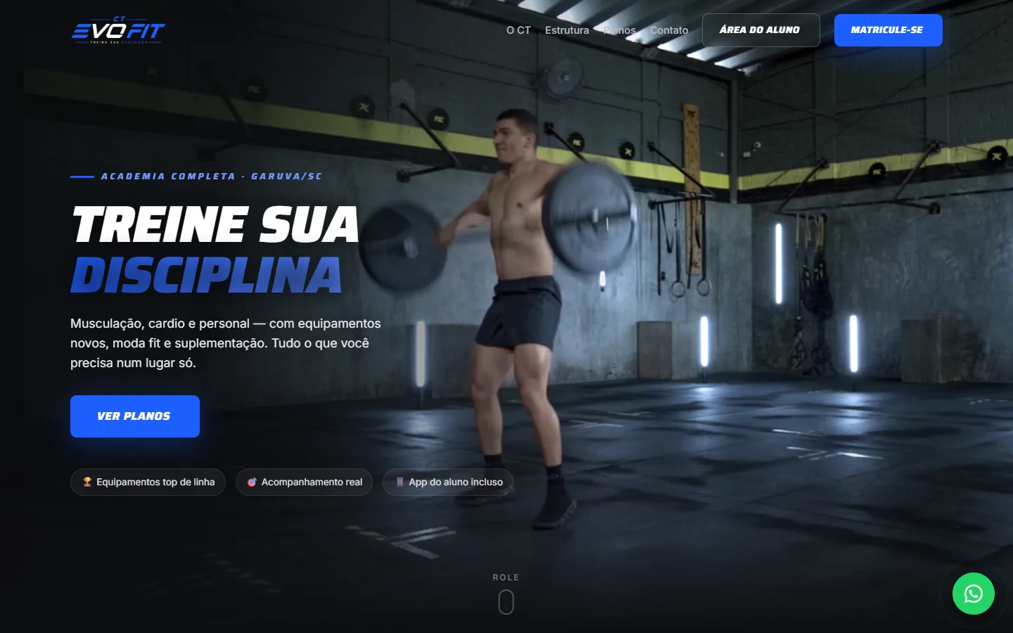 Site do CT EvoFit, academia que tem site, venda de planos e aplicativo do aluno feitos pela Arth System