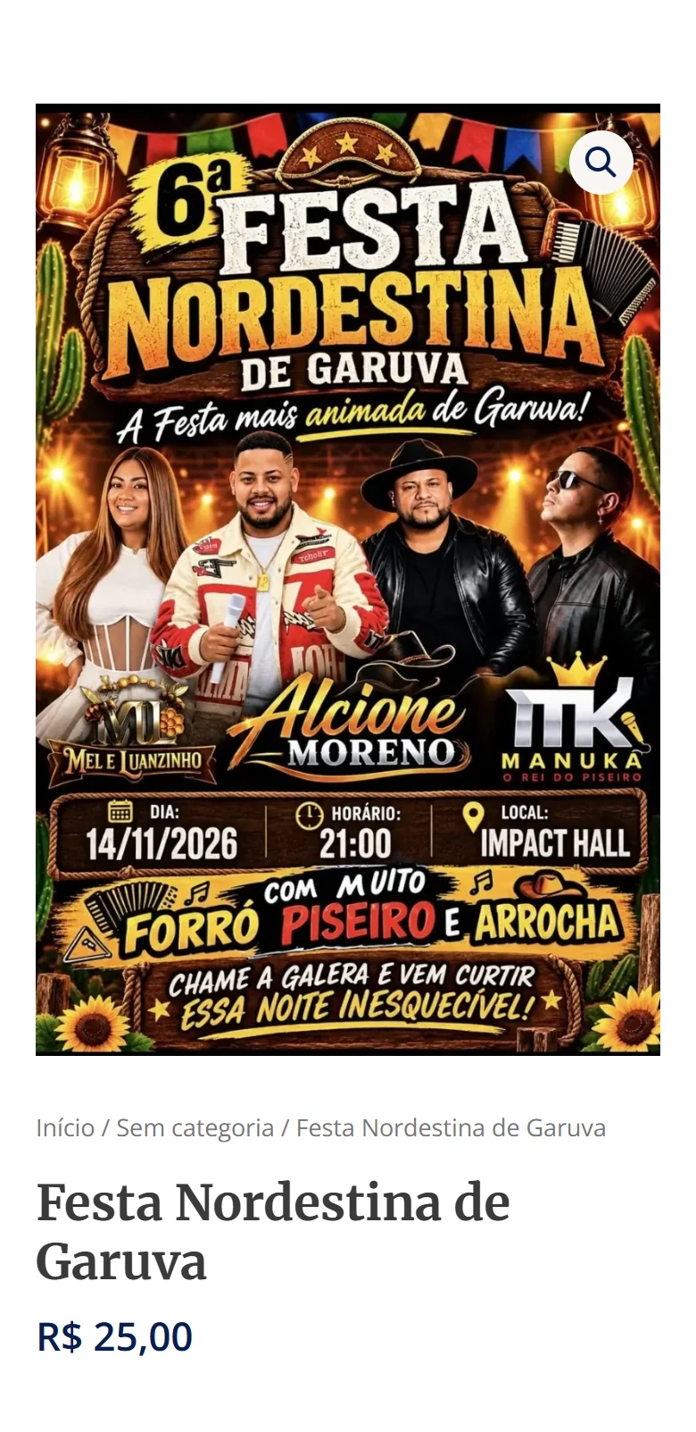 Página de compra de ingresso do Impact Hall no celular